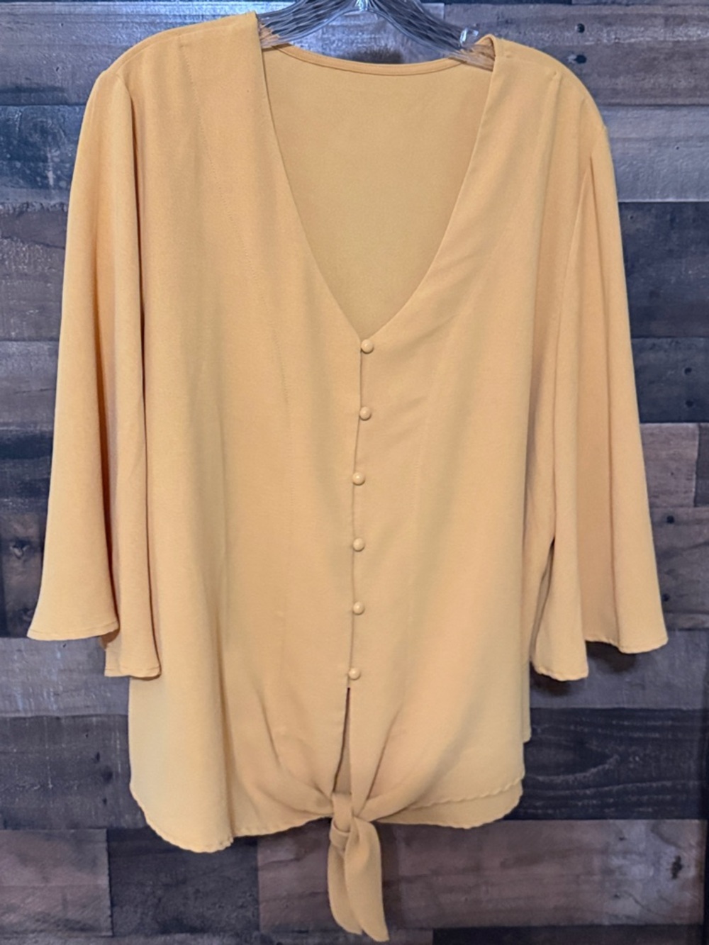Source Unknown Mustard Tie-Front V-Neck Blouse